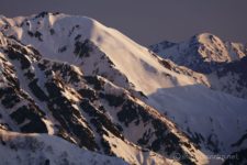 剱岳の奥の山は何だろう?
等倍で見ると、あの綺麗な斜面にシュプールが刻まれていた。
ひえ~、登れるのか。