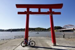 紅葉の向こうには高滝湖の赤い鳥居が見える。何気にデカイ...。